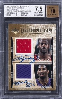 2001-02 Upper Deck Legends "Legendary Jerseys" Autographed #MJ/KB-J Michael Jordan/Kobe Bryant Dual Signed Game Used Patch Card (#03/10) – BGS NM+ 7.5/BGS 10
